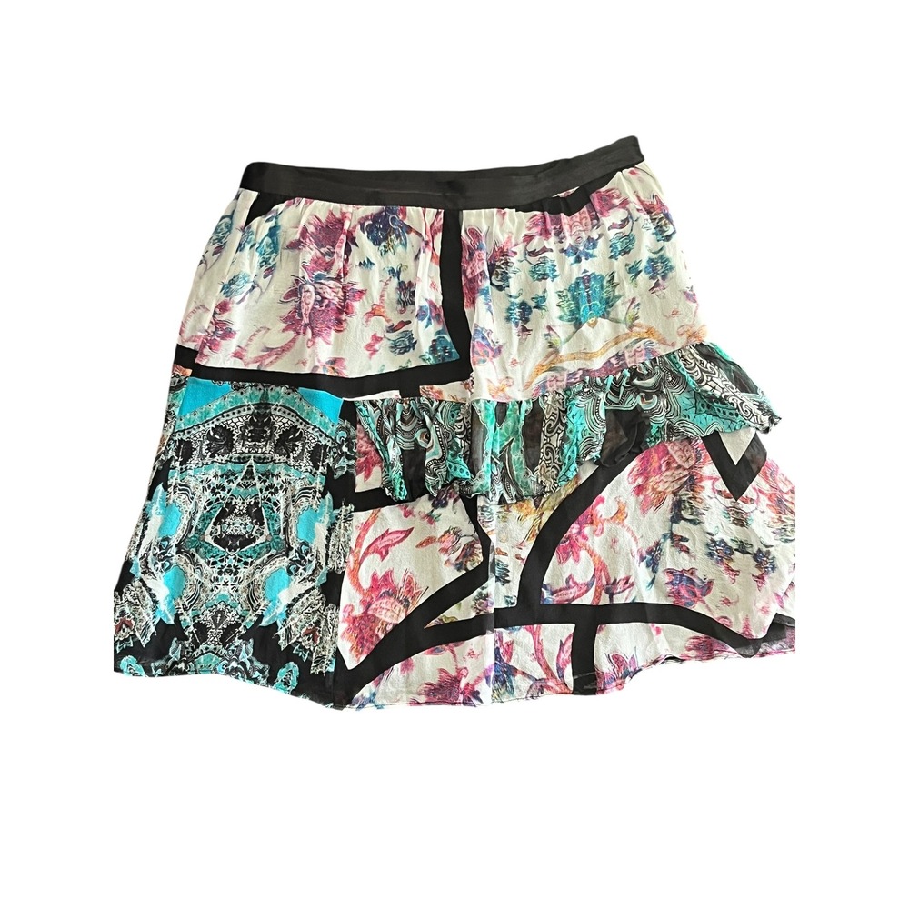 Nicole Miller Artelier Mixed Floral Paisley Patchwork Silk Mini Skirt Size 6